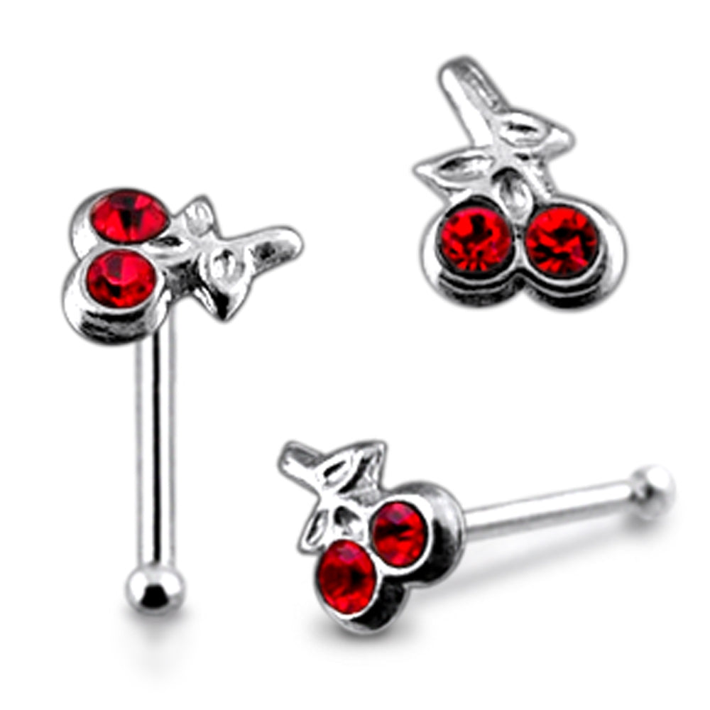 Double Jeweled Cherry Ball End Nose Pin