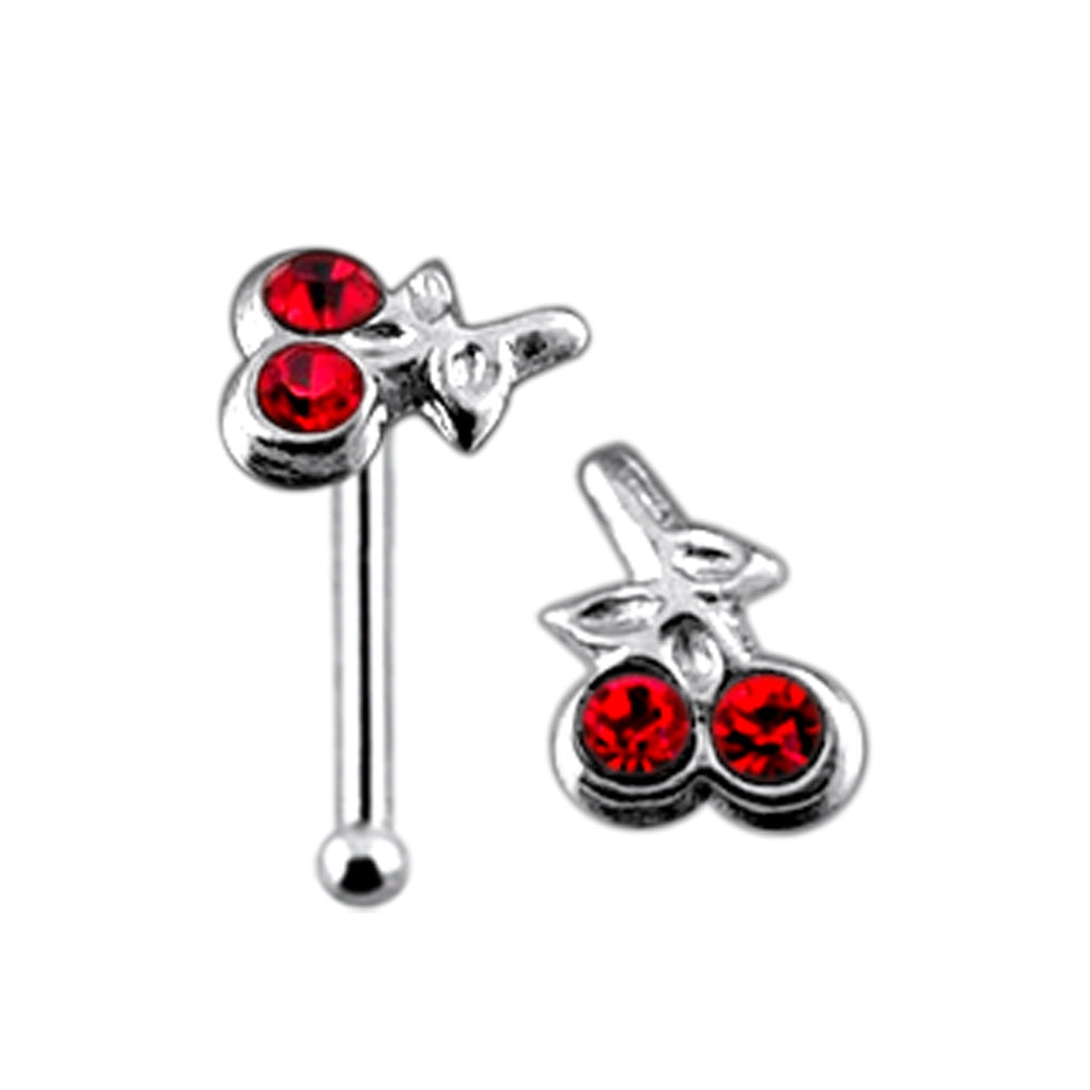 Double Jeweled Cherry Ball End Nose Pin
