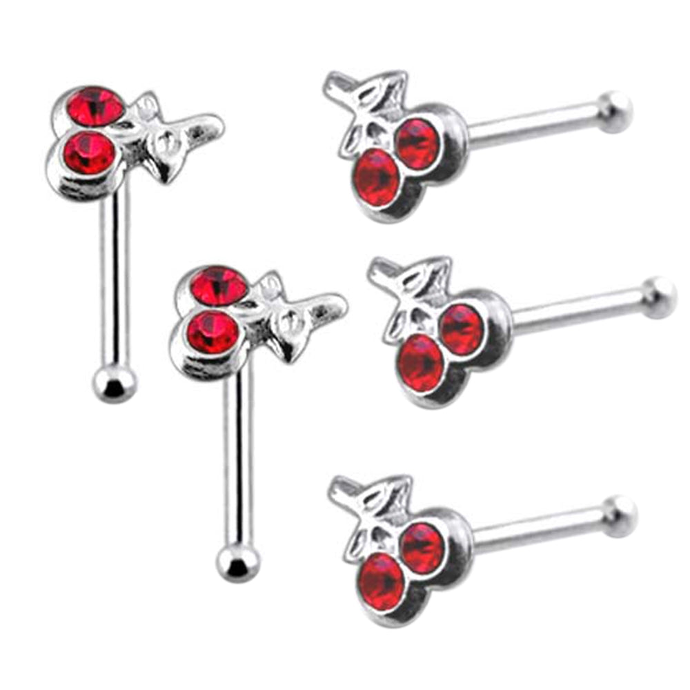 Double Jeweled Cherry Ball End Nose Pin