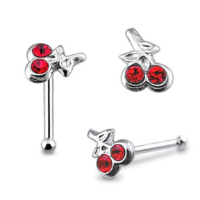 Double Jeweled Cherry Ball End Nose Pin