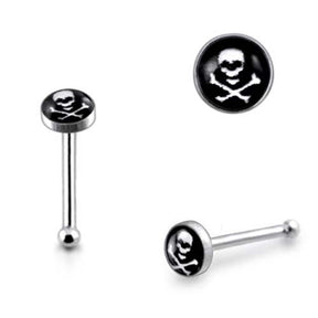 3mm Skull and Bones Ball End Logo Nose Pin
