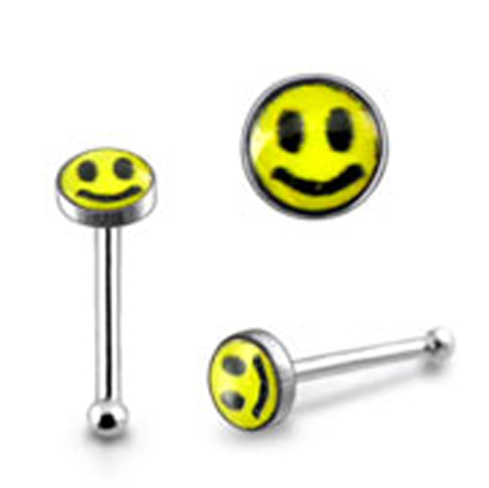 3mm Smiley Face Ball End Logo Nose Pin