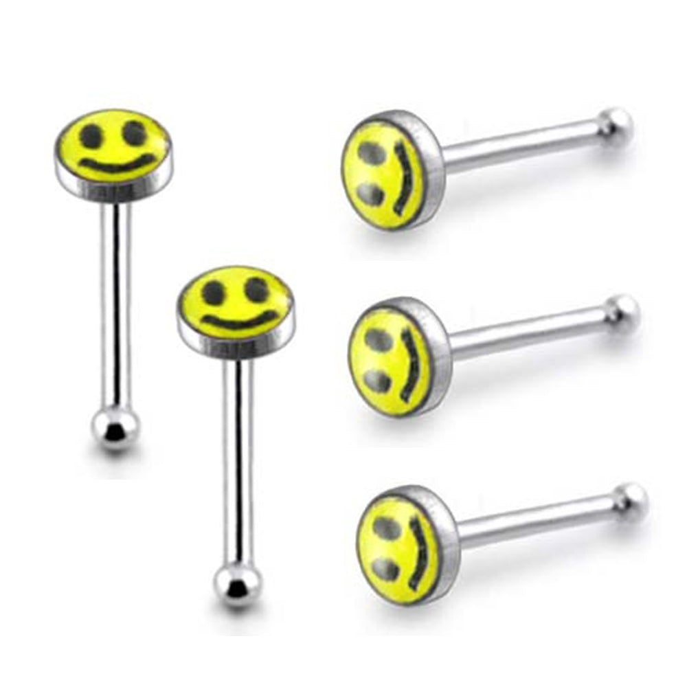 3mm Smiley Face Ball End Logo Nose Pin