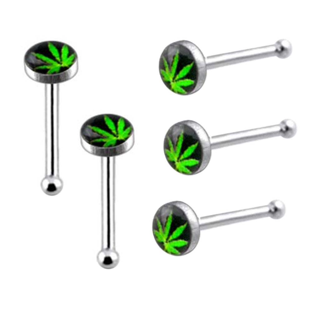 3mm Marijuana Leaf Ball End Logo Nose Pin