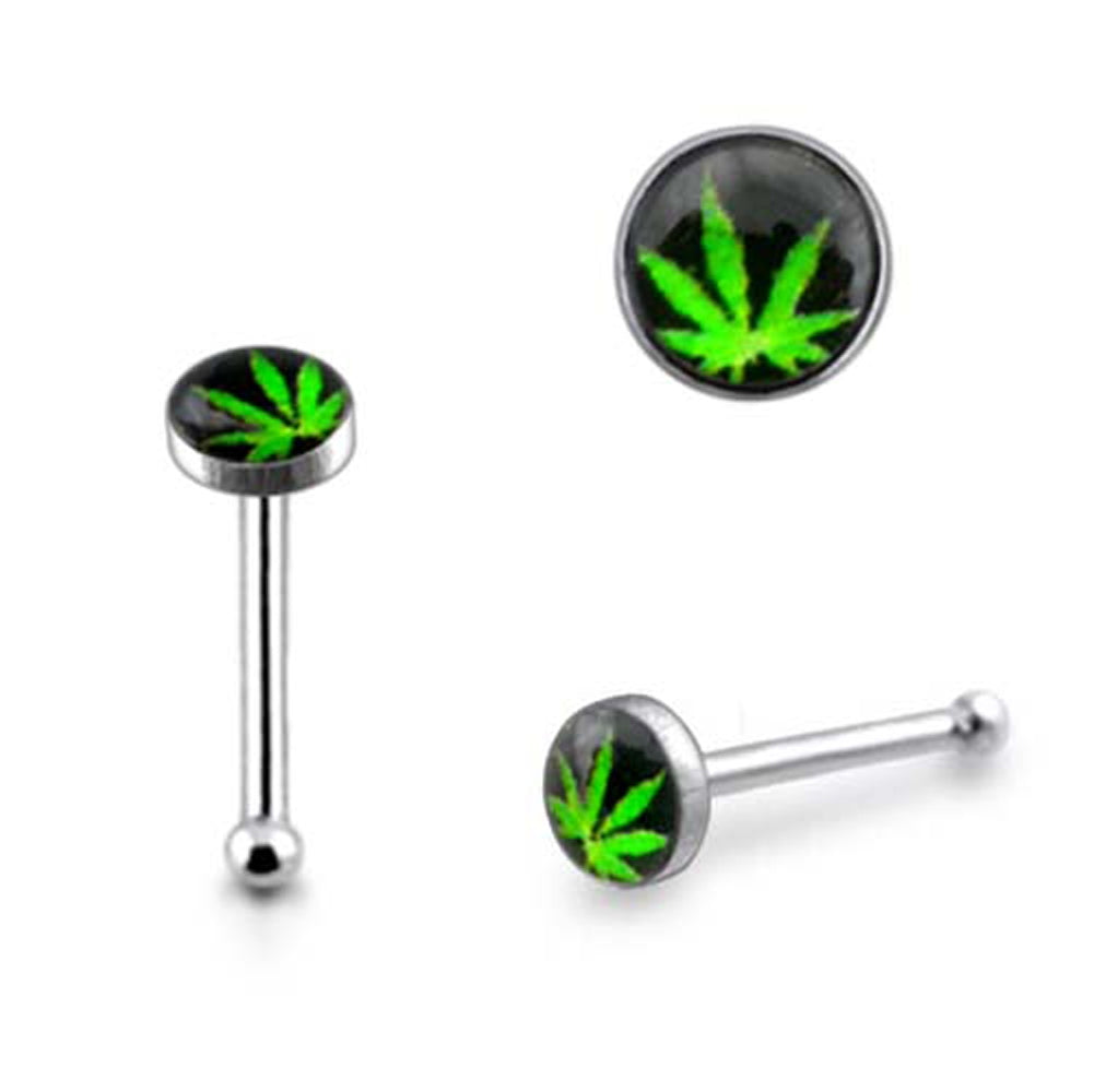 3mm Marijuana Leaf Ball End Logo Nose Pin