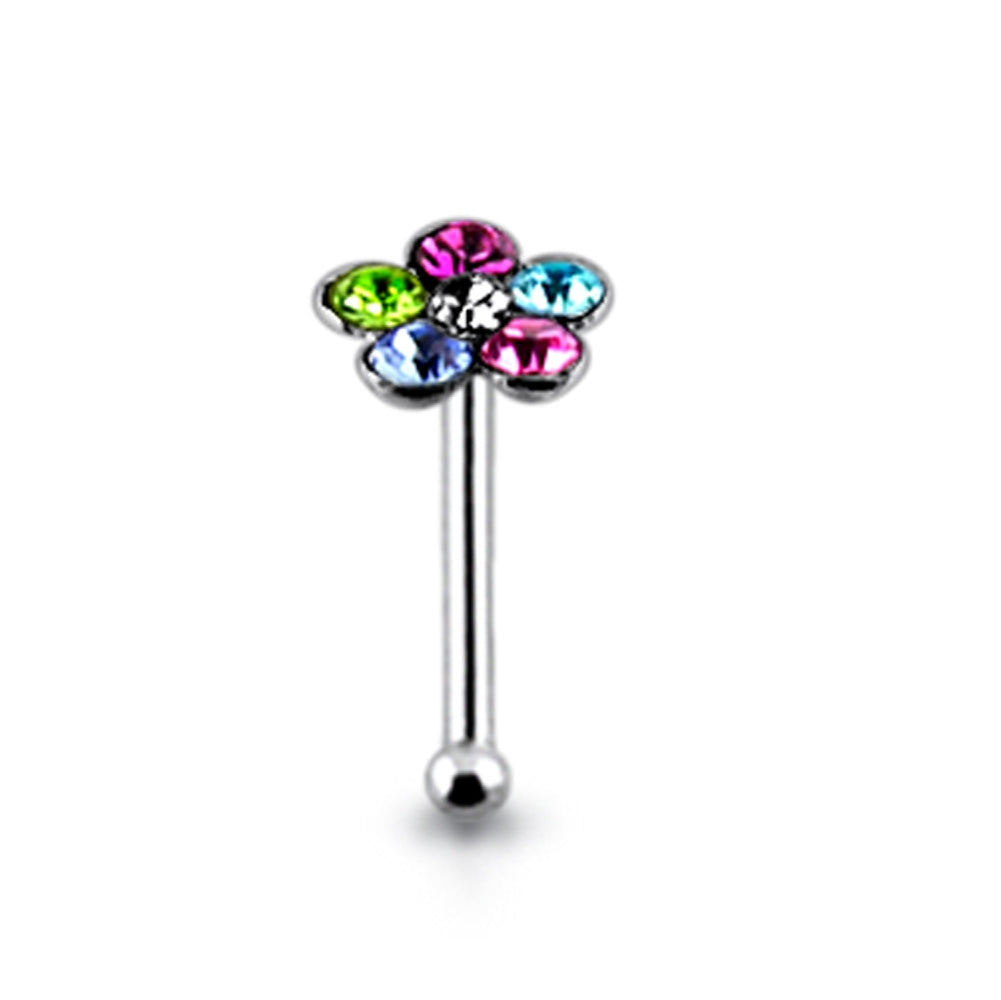 Light Gem Flower Ball End Nose Pin