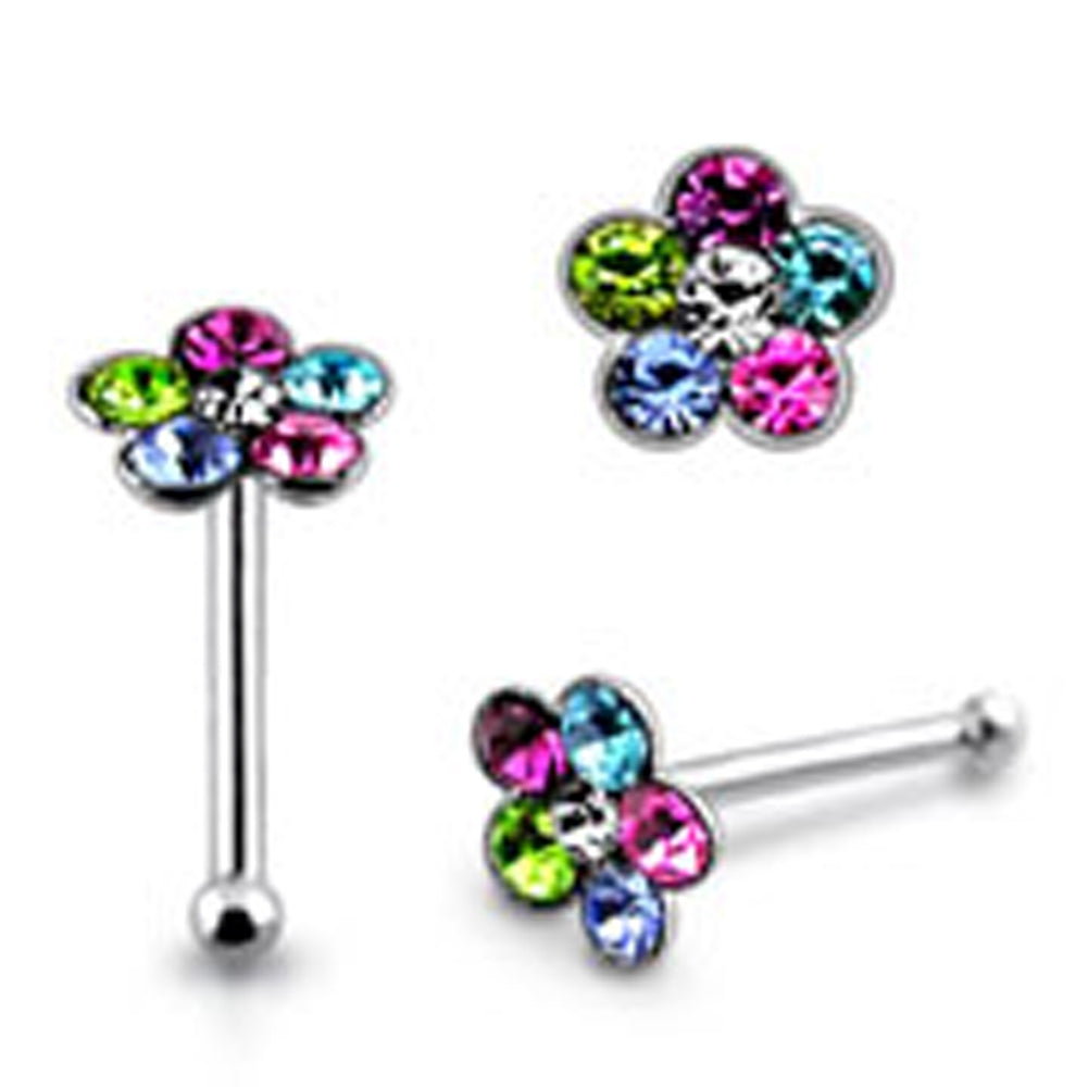 Light Gem Flower Ball End Nose Pin