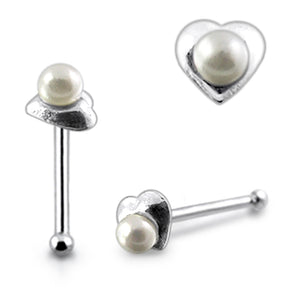 Heart with Pearl Ball End Nose Pin