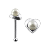 Heart with Pearl Ball End Nose Pin