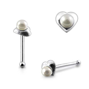 Heart with Pearl Ball End Nose Pin