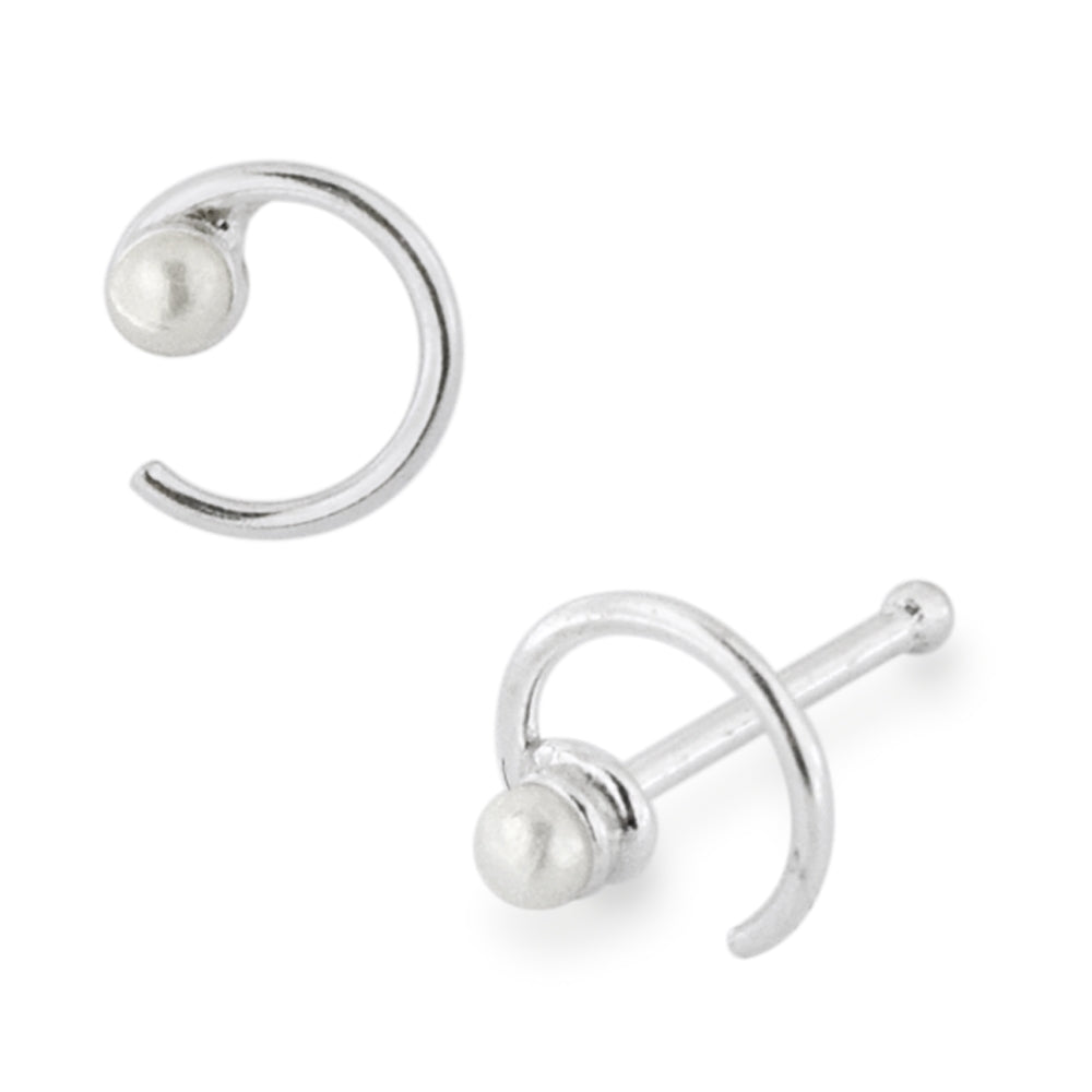 925 Sterling Silver Coil and Pearl Nose Bone Stud in Box- 20 Pieces
