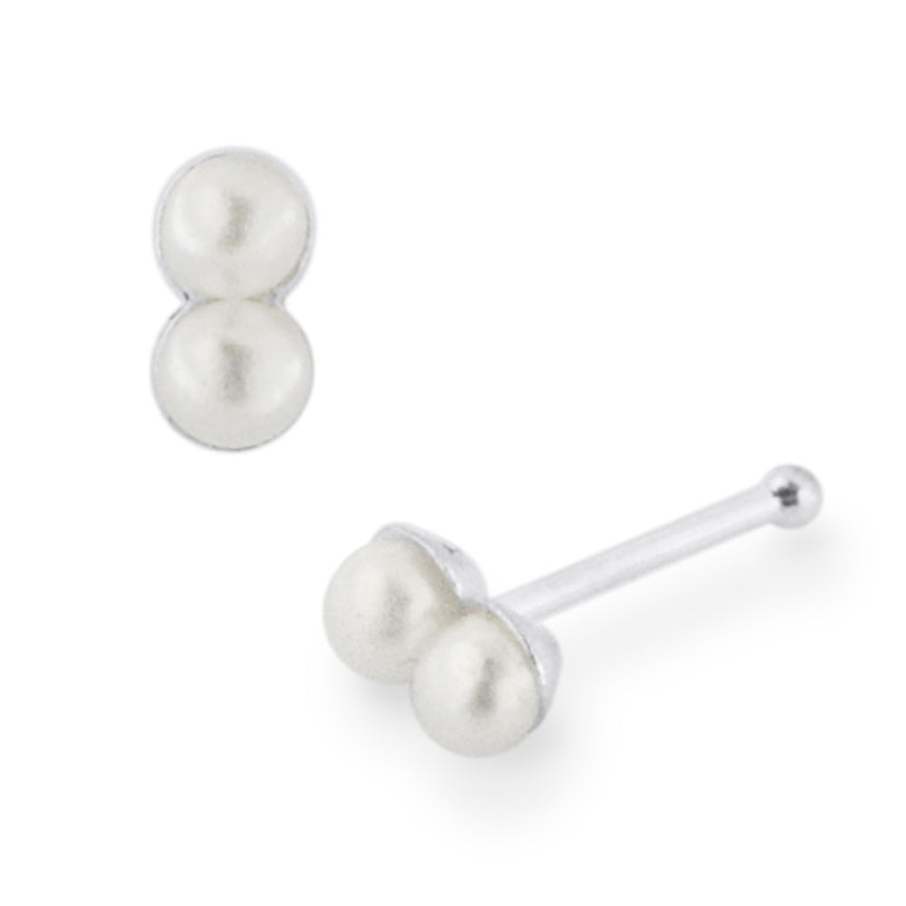 925 Sterling Silver Twin Pearl Nose Bone Stud in Box- 20 Pieces