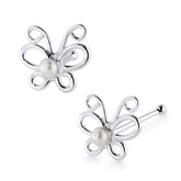 925 Sterling Silver Pearl Butterfly Nose Bone Stud in Box- 20 Pieces