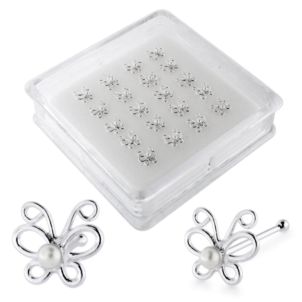 925 Sterling Silver Pearl Butterfly Nose Bone Stud in Box- 20 Pieces