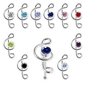 925 Sterling Silver Jeweled Clef Music Note Nose Bone Stud in Box