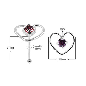 925 Sterling Silver Jeweled Heart Design Nose Bone Stud in Box