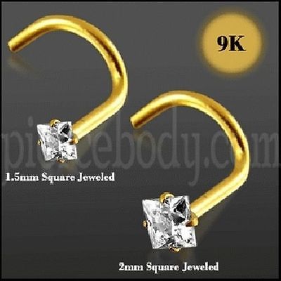 Body Jewelry 1pc.9K Solid Yellow Gold Jeweled Nose Screw free shipping