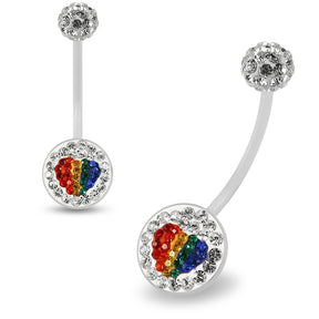 Multi Crystals jeweled Colorful Heart Transparent BioFlex with Crystal Ferido Ball Top pregnancy Belly Ring