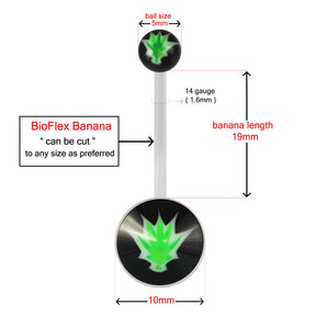Marijuana Transparent BioFlex with UV Ball Top pregnancy Belly Ring