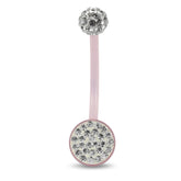 8mm Pink Base BioFlex with Crystal Ferido Top Ball Pregnancy Belly Ring