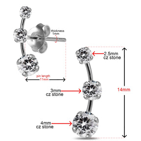 925 Sterling Silver Round Jeweled Claw Set Dipper Fashion Ear Stud