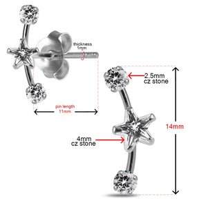 925 Sterling Silver Star and Round Jeweled Dipper Fashion Ear Stud