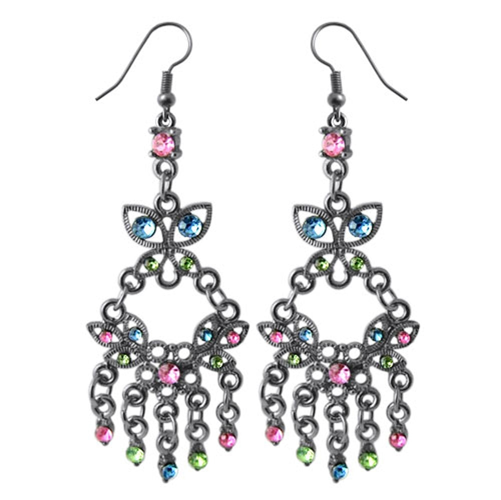 Multi Rhinestone Dangling Costume Earring