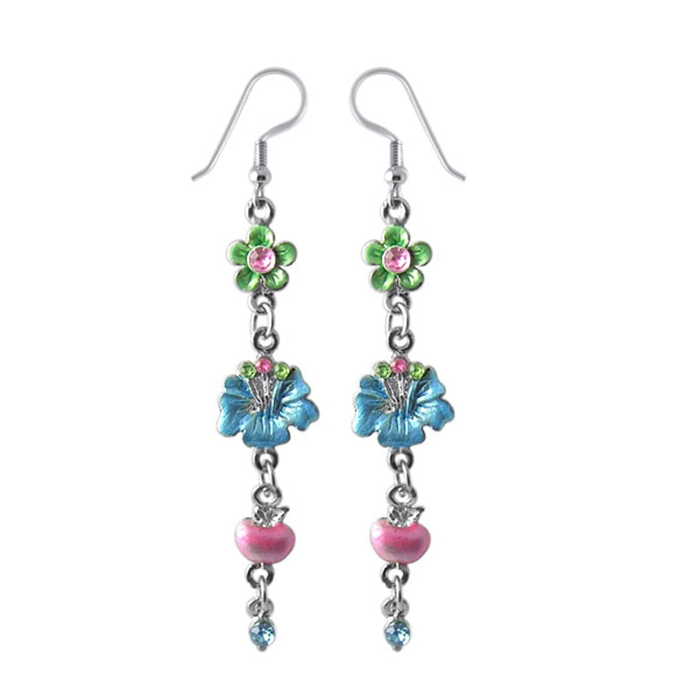 Multi Flower Costume Dangling Earring With Crystal