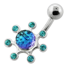 Multi jeweled Sun Rays Navel Belly Bar