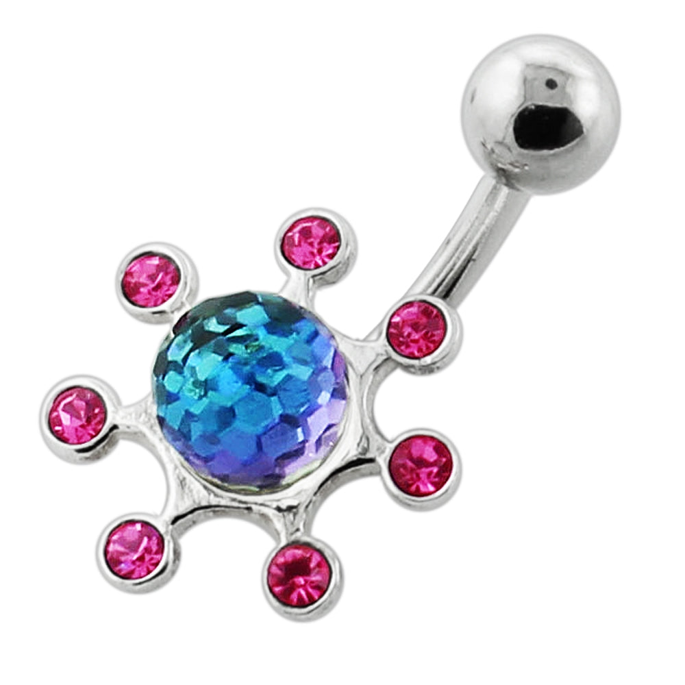 Multi jeweled Sun Rays Navel Belly Bar