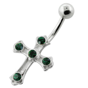 Jeweled Crucifix Silver Navel Bar