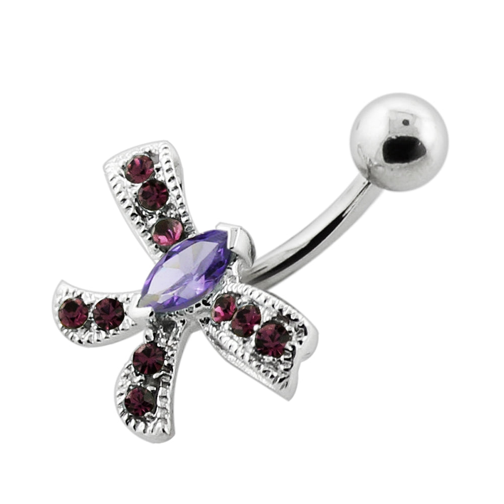 Jeweled Bow Silver Navel Bar