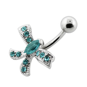 Jeweled Bow Silver Navel Bar