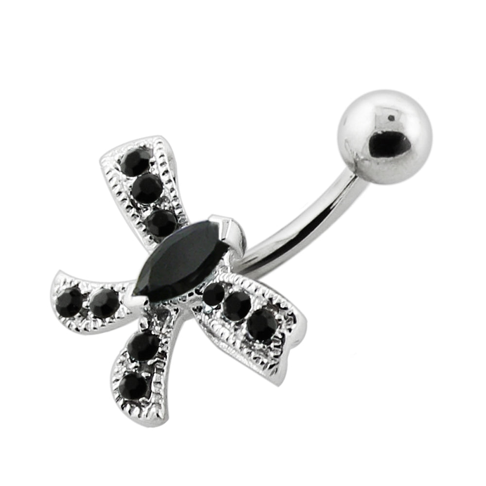 Jeweled Bow Silver Navel Bar