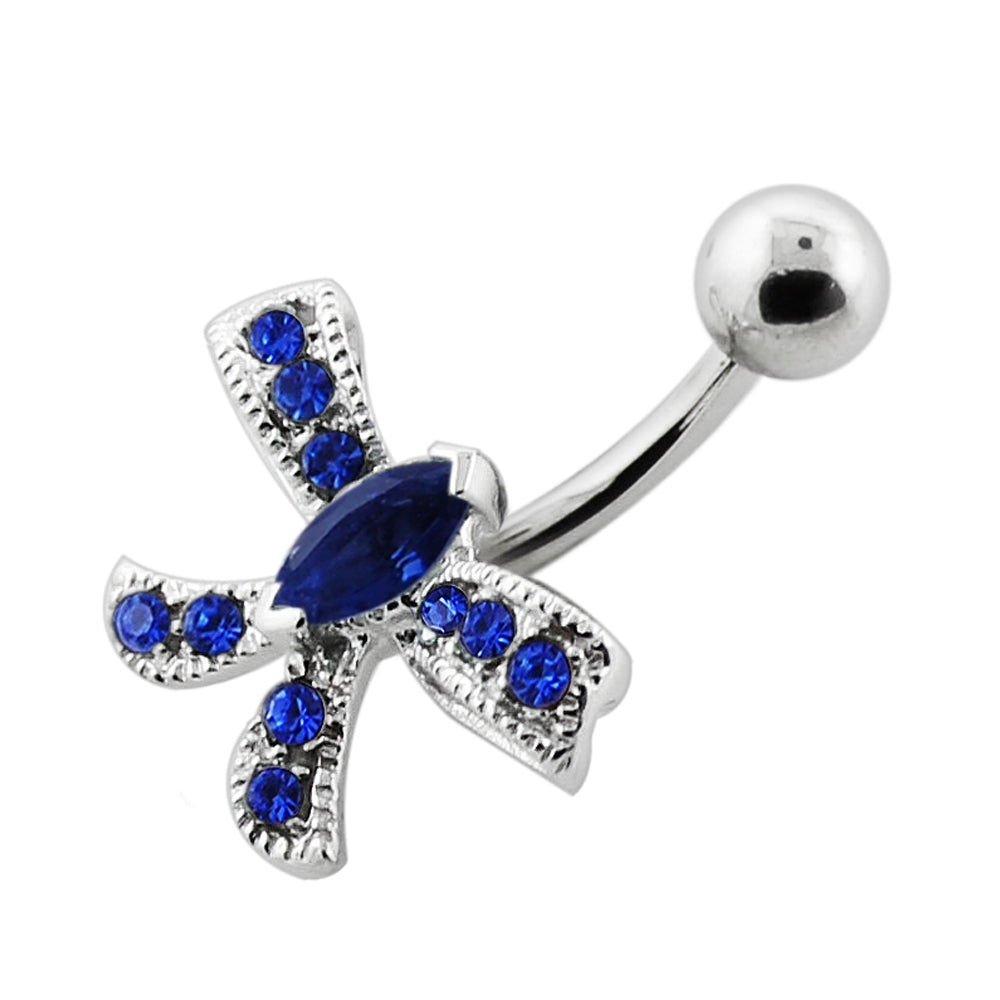 Jeweled Bow Silver Navel Bar