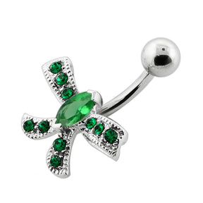 Jeweled Bow Silver Navel Bar