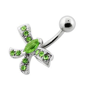 Jeweled Bow Silver Navel Bar