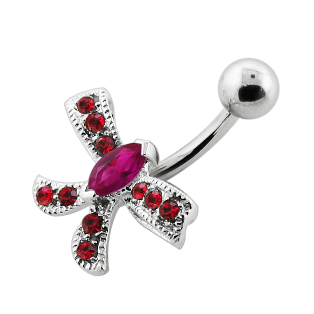 Jeweled Bow Silver Navel Bar