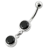 Bezel Setting Round Gem Dangling Silver Navel Bar