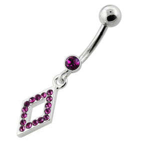 Multi Jeweled Diamond Shape Dangling Silver Navel Bar