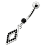 Multi Jeweled Diamond Shape Dangling Silver Navel Bar