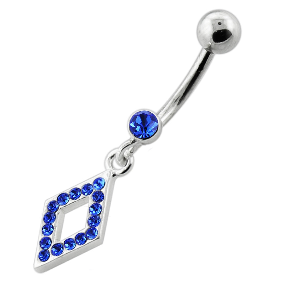 Multi Jeweled Diamond Shape Dangling Silver Navel Bar