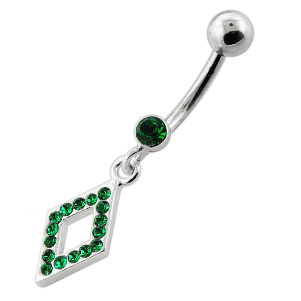 Multi Jeweled Diamond Shape Dangling Silver Navel Bar