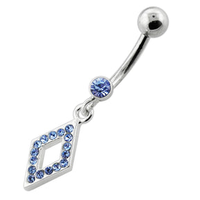 Multi Jeweled Diamond Shape Dangling Silver Navel Bar