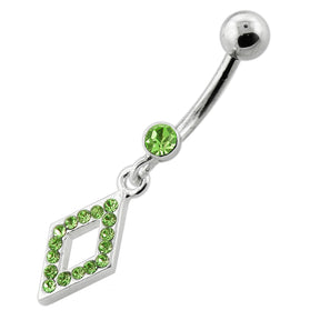 Multi Jeweled Diamond Shape Dangling Silver Navel Bar