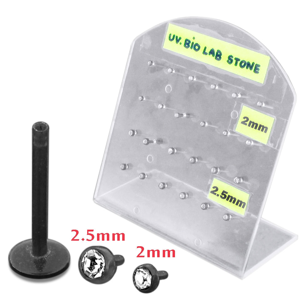 Black UV Bio Madonna Labret with Top Setting CZ Stone 24pcs in a Display