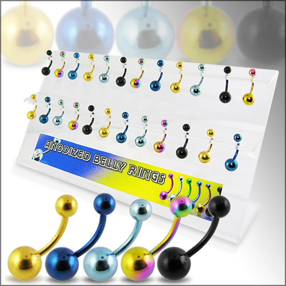 Mix Anodized belly Rings in a Display