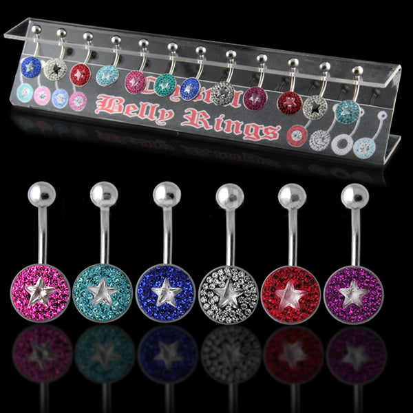 Multi Crystal Stone Navel bar with a Star Center Stone in a Display
