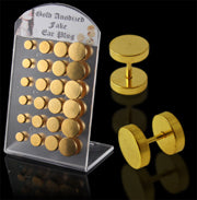Gold Anodized Disc Fake Invisible Ear plug in a Display