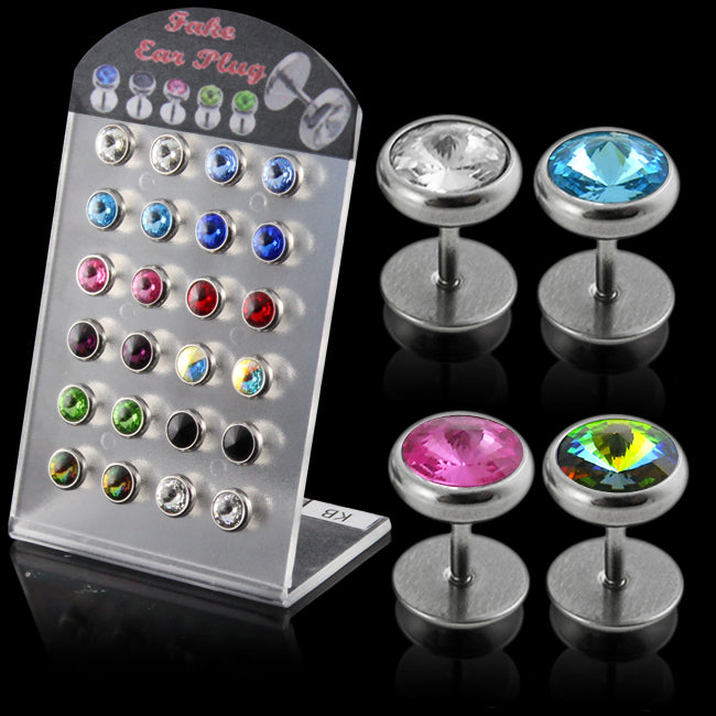 Jeweled Invisible Fake Ear Plug in a Display